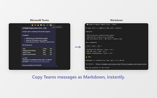 Teams Copy as Markdown :: Copy Microsoft Teams messages as Markdown with one click