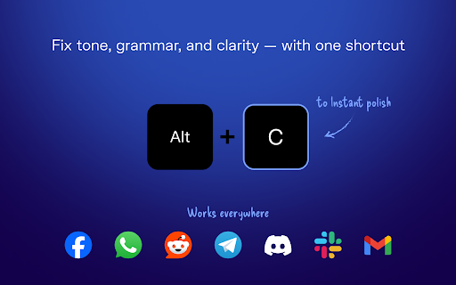 AltC.ai: Hotkey-Powered AI Grammar Checker & Rewriter :: Use Alt+C (⌥+C on Mac) for AI grammar correction or style changes: ironic, posh, formal, slang, Yoda, Trump & more in many languages