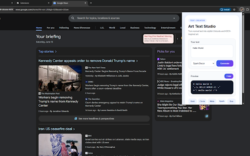 Art Text Studio :: Create stylish ASCII and Unicode art text directly inside the Chrome popup.