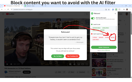 Rebound - AI YouTube Video Filter :: Helps you avoid procrastination on YouTube by analyzing video content - don't waste your time!