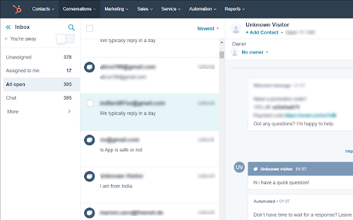 Export Hubspot Conversations :: Automation bulk export hubspot chat conversations to csv file.