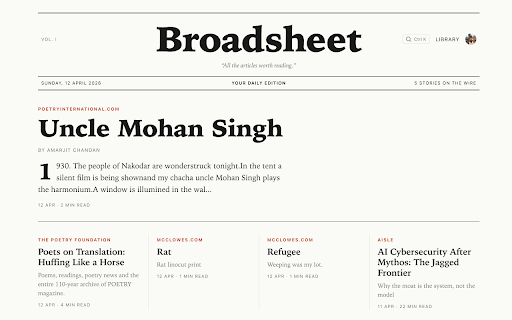 Broadsheet :: Save the current tab to your Broadsheet read-it-later library.