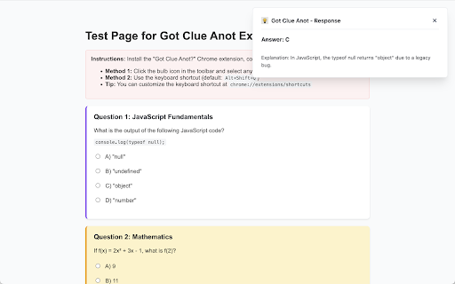 Got Clue Anot? :: Help users answer questions from online quizzes by selecting a section of the page and querying LLM for answers.