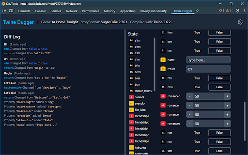 Twine Dugger :: A tool to inspect and diff game state for Twine games.