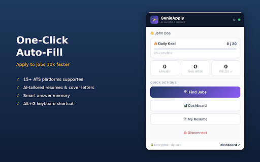 GenieApply — AI Job Application Assistant :: Auto-fill job applications with AI-tailored resumes, cover letters, and smart responses. Apply 10x faster.