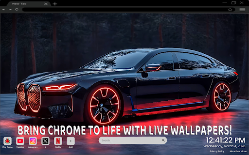 BMW i7 Neon Red Cyberpunk Luxury Live Wallpaper :: One of the most epic car live wallpapers for Chrome – featuring the futuristic BMW i7 neon cyberpunk luxury style.