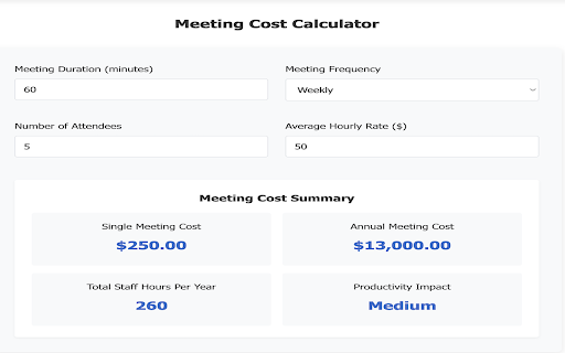 MeetingCalc :: Calculate the real cost of your meetings and boost team productivity.
