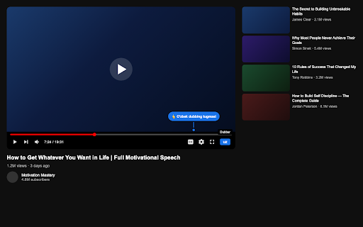 Dubbing.uz :: Adds Uzbek audio dubbing to YouTube videos. Click UZ in the player, pick a voice, and hear the video dubbed in Uzbek in real time.