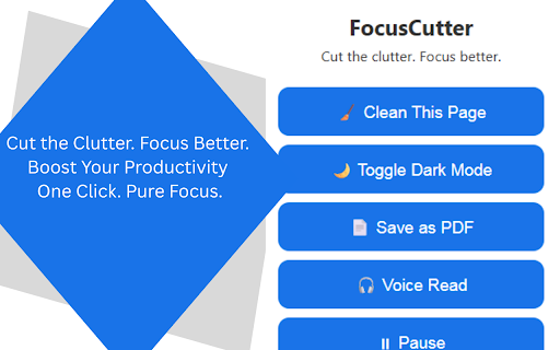 FocusCutter :: Cut the clutter. Focus better. Clean blog pages with 1 click + extra reading tools.