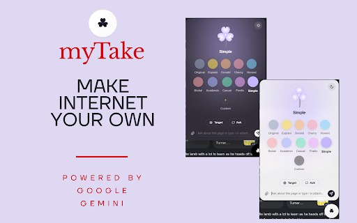 MyTake :: Shape the web's tone to match yours — powered by Chrome's built-in Gemini Nano AI.