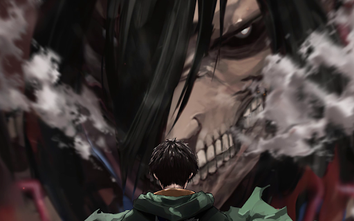 Eren Yeager Titan Live Wallpaper - Attack on Titan Wallpaper :: Live wallpaper of Eren Yeager facing his Titan form for New Tab. Animated HD AOT anime wallpaper for fans.
