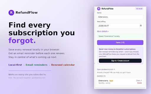 RefundFlow — Subscription Saver :: Save subscriptions and management URLs from any site to your RefundFlow account.