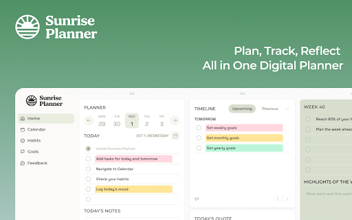 Sunrise Planner :: Sunrise Planner - A clean and simple digital planner to track your tasks, habits, and goals. All in one place.