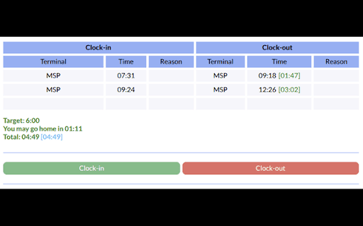 SEAK Work Time Annotator :: Adds worked time durations to punch in/out table. Adds overview of absences