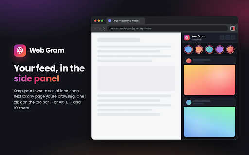 Web Client - Web Gram :: Keep Instagram™ open in your browser's side panel while you work. An independent extension, not affiliated with Meta.