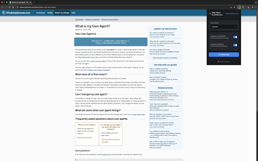 User Agent and JS Manager :: Advanced User-Agent switcher with per-site JavaScript and Cookie controls.