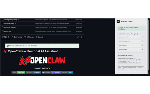 README Guard :: Notifies when your GitHub README is missing, outdated, or lacks badges