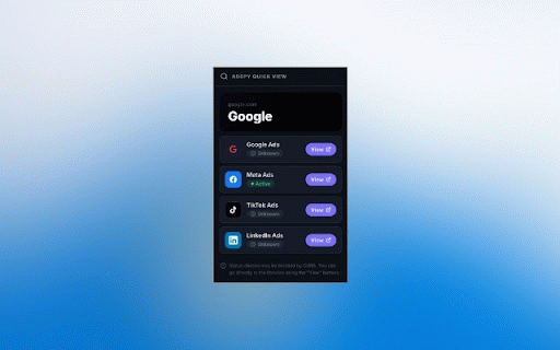 AdSpy Quick View :: Instantly view competitor ads for the current website via Meta, Google, TikTok and LinkedIn ad libraries.