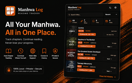 Manhwa Log :: Automatically track chapters, scroll position, and reading history across popular manga and manhwa sites.