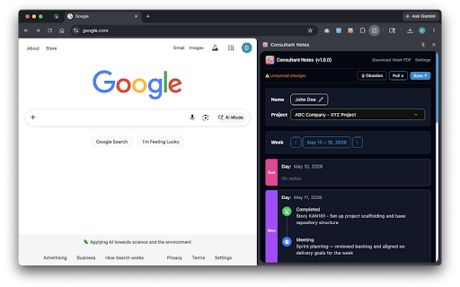 Consultant Notes :: Log your daily work and export clean, professional status reports for your clients or employers. 100% private and local-first.