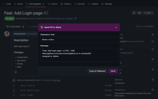 Send PR to Slack :: Send GitHub PR information to Slack with a single click