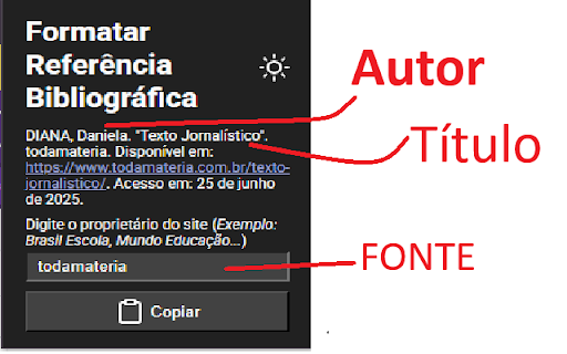 Site (citacao) ABNT :: Uma extensão para o Google Chrome que gera citações de sites conforme as normas da ABNT, permitindo definir título e autor do texto.