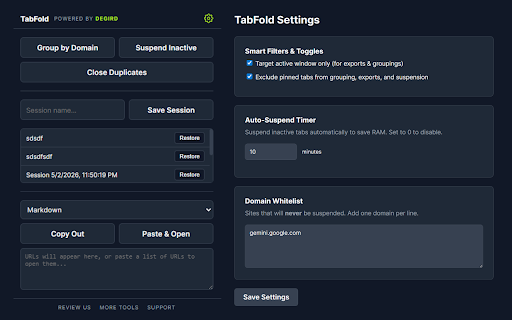 TabFold - Smart Tab Manager :: Powerful tab manager. Organize, group, auto-suspend to save memory, and export URLs in one click. Boost focus and productivity.