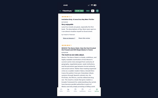 TitleVitals Sync :: Your whole Amazon KDP catalog in one dashboard: sales, KENP page reads, ranks, reviews, and true category percentiles.