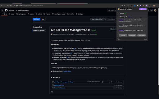 GitHub PR Tab Manager :: Manage your GitHub Pull Request tabs — view status, close individually or in bulk.