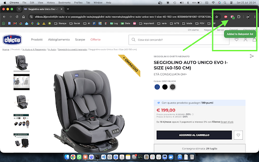 BabyWish :: Aggiungi alla tua lista regali BabyWish il prodotto che stai guardando, con un click.