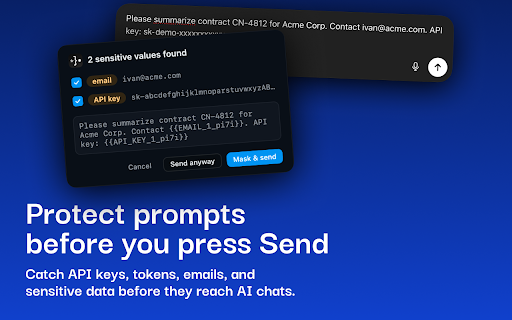 Offsend — Mask Secrets Before Sending to AI :: Mask API keys, passwords & PII in AI chat prompts — locally in your browser before you send.