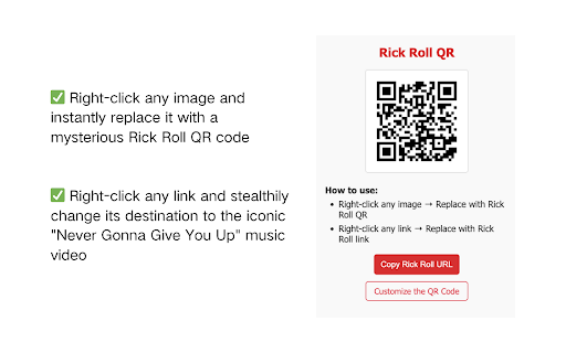Rick Roll QR :: Replace images with Rick Roll QR codes, or links with Rick Roll URLs
