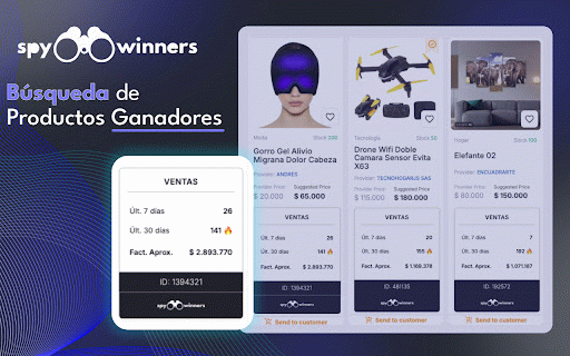 SpyWinners Extension :: Encuentra productos ganadores con datos en tiempo real sobre ventas, facturacion y ganancias. ¡Aumenta tus ventas x10!