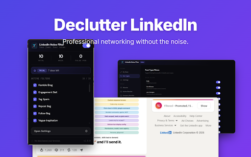 LinkedIn Feed Cleaner – Block Spam, Polls & Bait Posts :: Clean your LinkedIn feed instantly. Hide engagement bait, AI slop, recruiter spam & humblebrags. 100% private, no login needed.