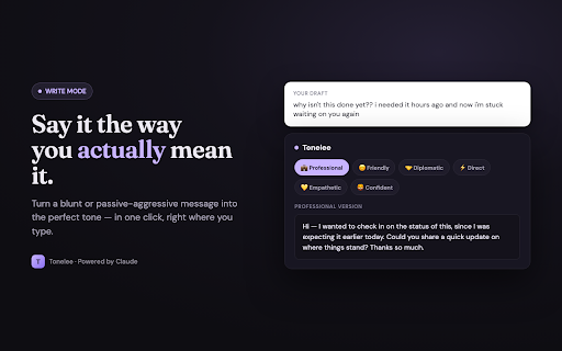 Tonelee :: Real-time tone translator. Fix passive-aggressive emails, soften harsh messages, and sound professional — instantly.