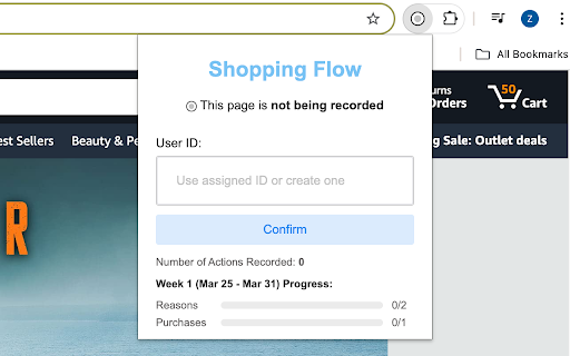 ShoppingFlow: Research Tool for Online Shopping :: Record your clicks, scrolls, and navigation on Amazon websites to support research aimed at improving shopping experiences.