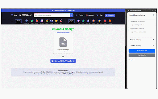 Teepublic Autolisting :: Fills title, description, and tags automatically on Teepublic using AI (Gemini, OpenRouter, Maia, & Groq).
