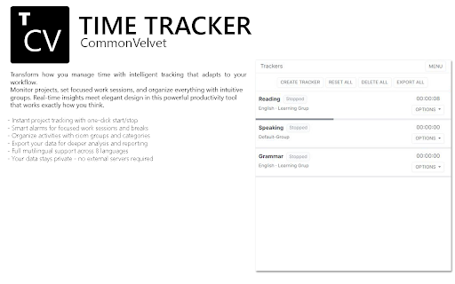 Time Tracker :: Begin monitoring your time instantly with Tracker by CommonVelvet