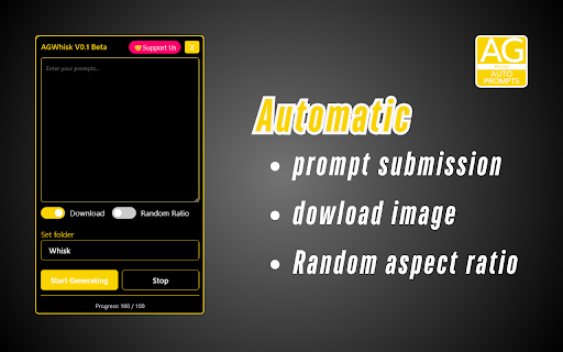 AGWhisk - Whisk Auto Prompt :: สำหรับส่ง Prompt อัตโนมัติไปยัง Whisk