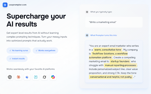Prompter AI: Your Personal AI Prompt Engineer - ChatGPT Prompt Generator :: Generate personalized prompts in ChatGPT, Claude, Gemini, Perplexity, Grok, and more.