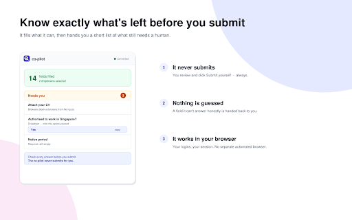 job-hunter co-pilot :: Capture a job, get a truthful tailored CV + cover letter, and autofill the application form. You always click submit.