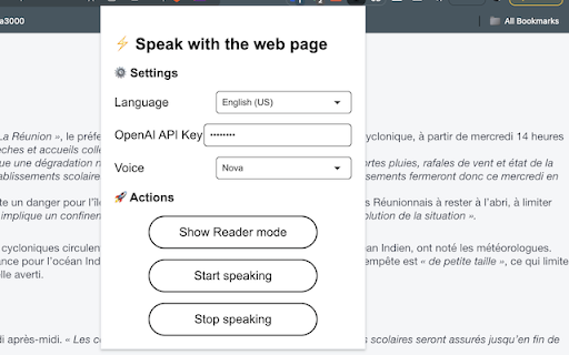Speak with the web page :: Too long to read? Let the web page speak to you. Ask for a summary, ask questions, execute simple functions. Available on all pages