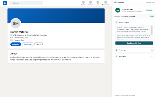 Vantage LinkedIn :: Vantage sales outreach integration for LinkedIn