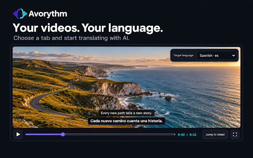 Avorythm — AI Live Dubbing & Subtitles :: Translate tab audio with AI: live dubbing, bilingual captions, independent audio mixing, and synchronized playback.