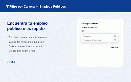 Filtro por Carrera — Empleos Públicos :: Filtra los avisos de empleospublicos.cl por carrera profesional usando la clasificación del portal GovLab.