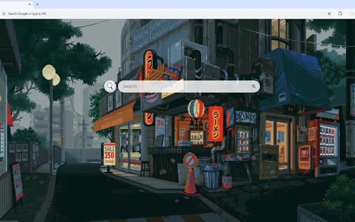 Japanese Pixel City Live Wallpaper :: Nostalgic Japanese street scene with glowing neon signs and cozy neighborhood shops.