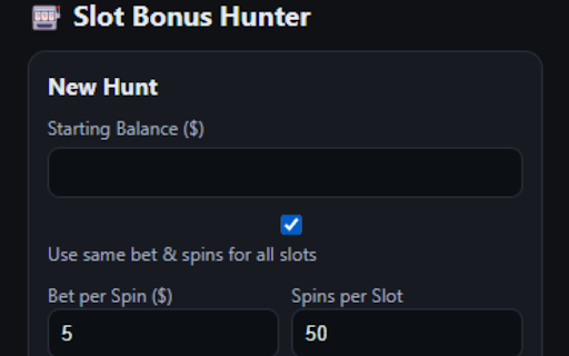 Slot Bonus Hunter :: Plan, track, and review slot bonus hunts. Manual inputs, expected vs. actual, efficiency & RTP, run history.