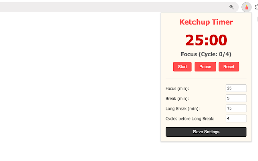 Ketchup Timer :: A unique Pomodoro timer featuring a ketchup bottle concept. Track your focus time with daily, weekly, and monthly visualizations!