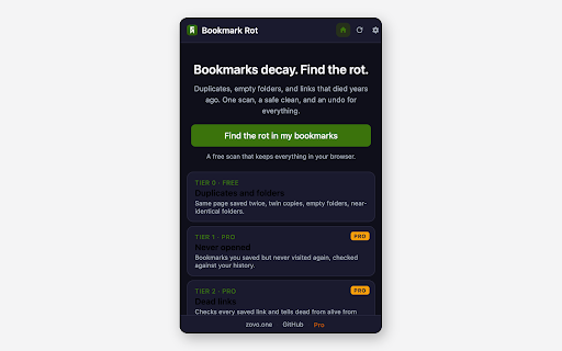 Bookmark Rot - Broken Bookmarks Checker :: Find duplicate bookmarks, empty folders, and dead links. Clean safely with full undo. Link checks run only when you allow them.