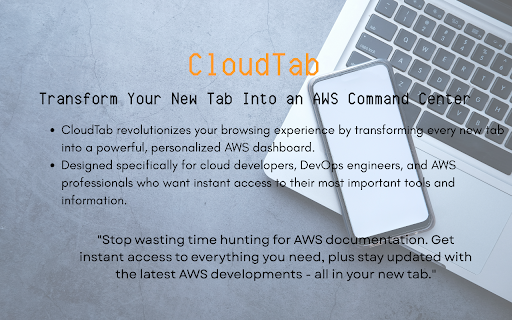 CloudTab – AWS New Tab Dashboard :: AWS dashboard for new tab - Real-time updates, weather, time display, customizable shortcuts, and layout positioning